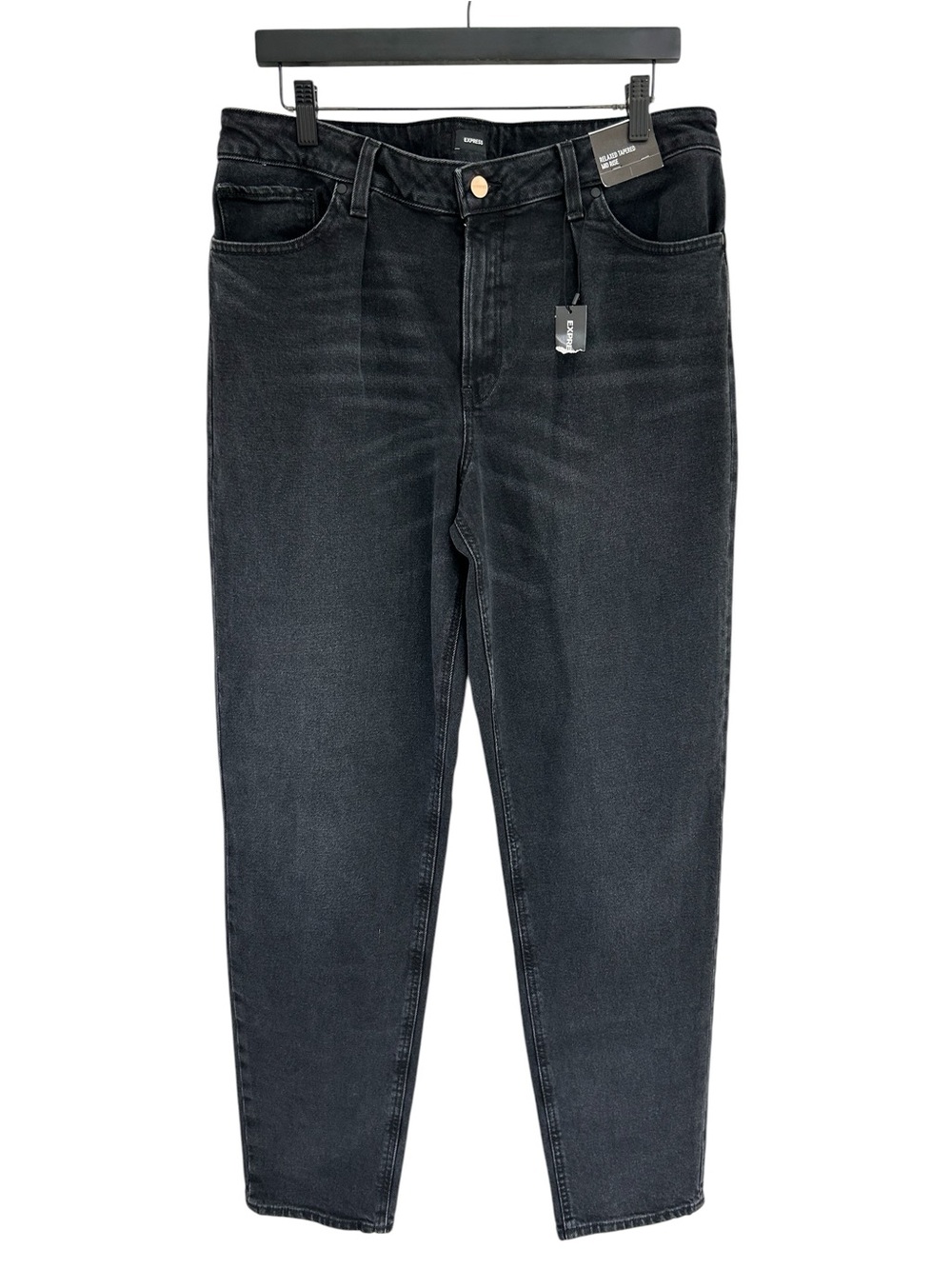 EXPRESS Relaxed Tapered Mid Rise Pleated Black NEW Baggy Jeans 12R